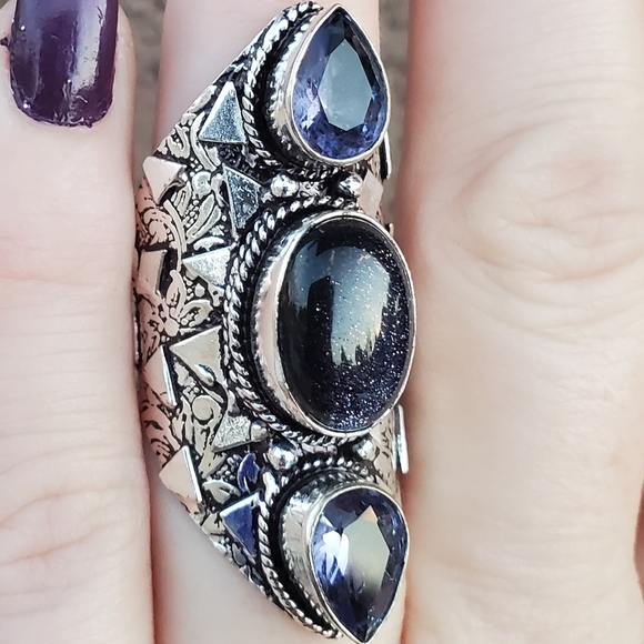 New Sun Sitara and Amethyst 925 Silver Statement Ring. - Picture 9 of 13